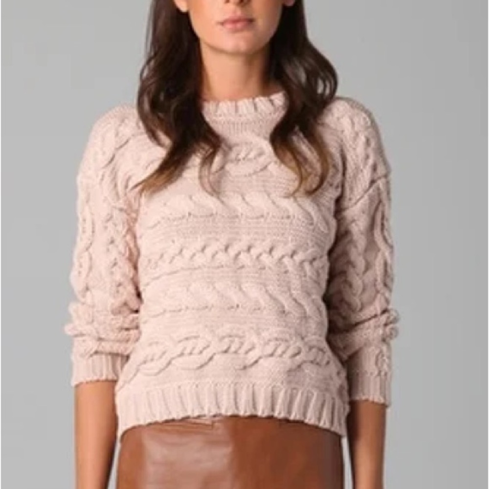 Jenni Kayne Pale Pink Chunky Cable Knit Merino Wool Sweater, Size S